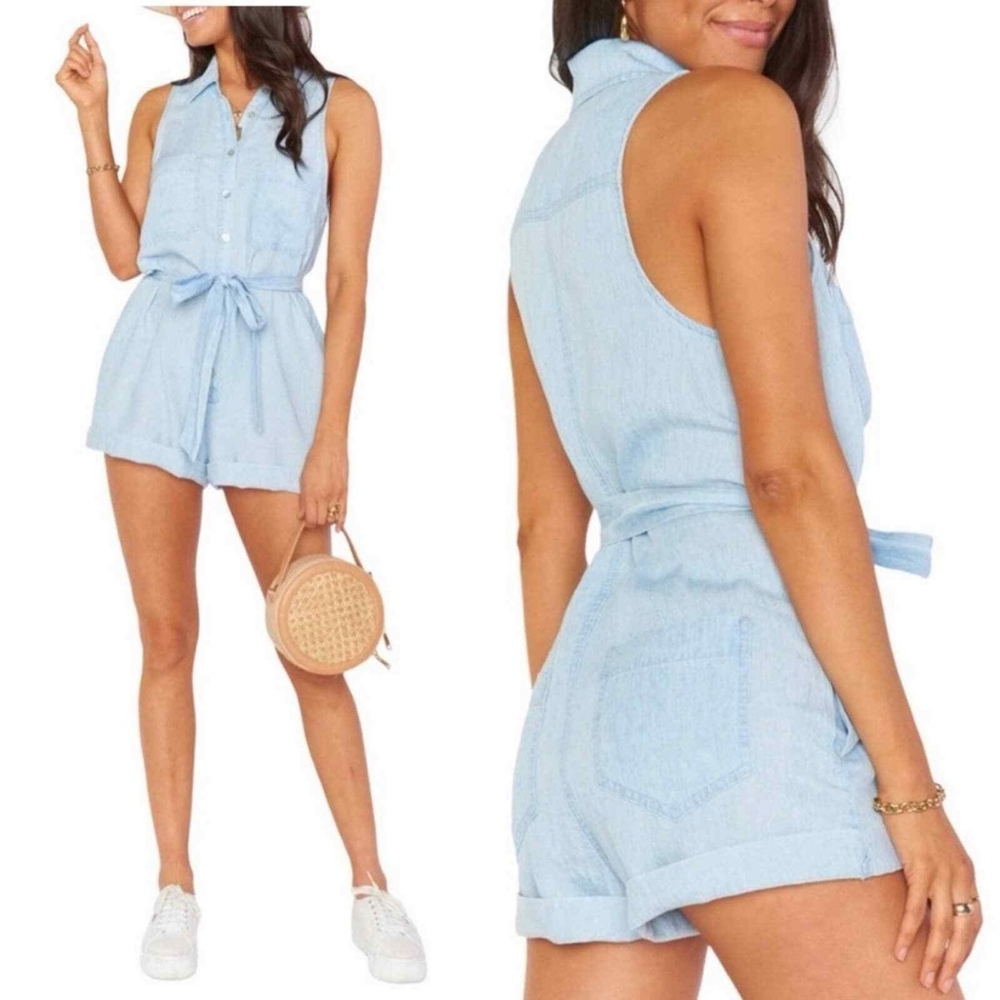 XS Show Me Your Mumu Blue Rylie Shore Chambray Romper